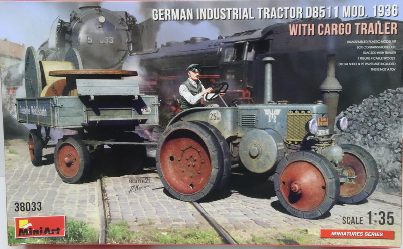 Modeling vehicle tractor, german industrial, mod. 1936, with cargo trailer, ref. 38033, 1/35, Miniart.