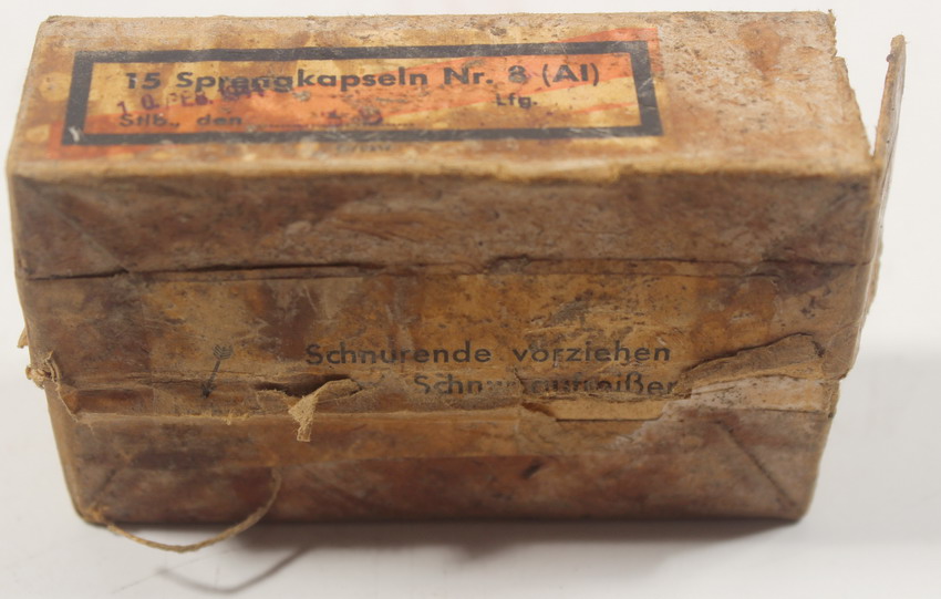 Wooden box for detonators, 15 Sprengkapseln Nr. 8, original German World War II.