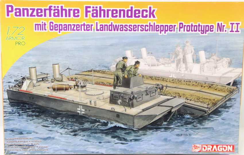 Modeling Panzerfähre Fährendeck mit Gepanzerter Landwasserschlepper Prototype Nr. II, ref. 7509, 1/72, Dragón