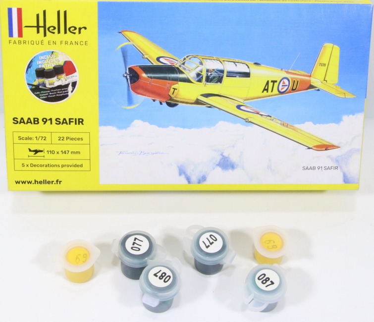 Modeling aircraft Saab 91 Safir + paintings, ref. 56287, 1/72, Heller