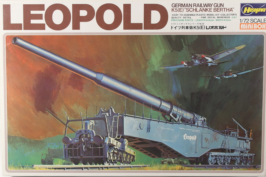 Modeling cannon Leopold, German railway Gun K5-E, Schlanke Bertha, ref. 31028, 1/72, Hasegawa