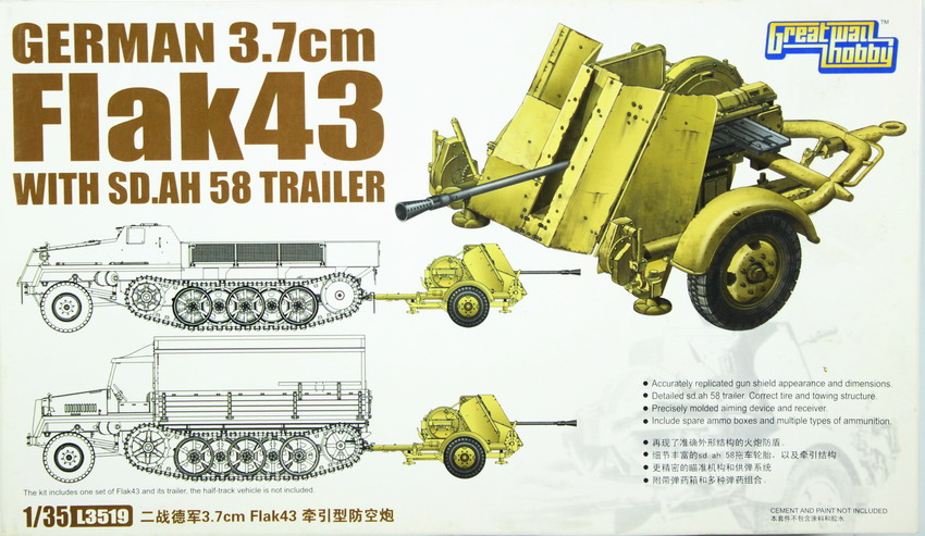 Modeling cannon 3.7 cm Flak 43 with SD. AH 58 Trailer, ref. L 3519, 1/35, Great Hobby