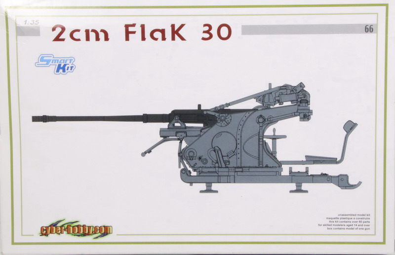 Modeling cannon Flak 30, 2 cm, German Flak, 1/35, ref. 6722, Cyber-Hobby
