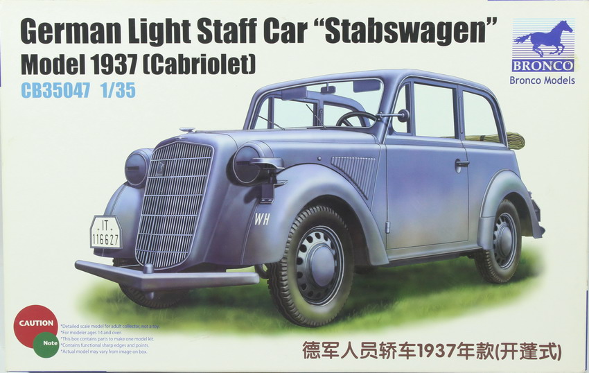 Modeling car German light staff car, Stabswagen, model 1937, cabriolet, ref. CB 35047, 1/35, Bronco