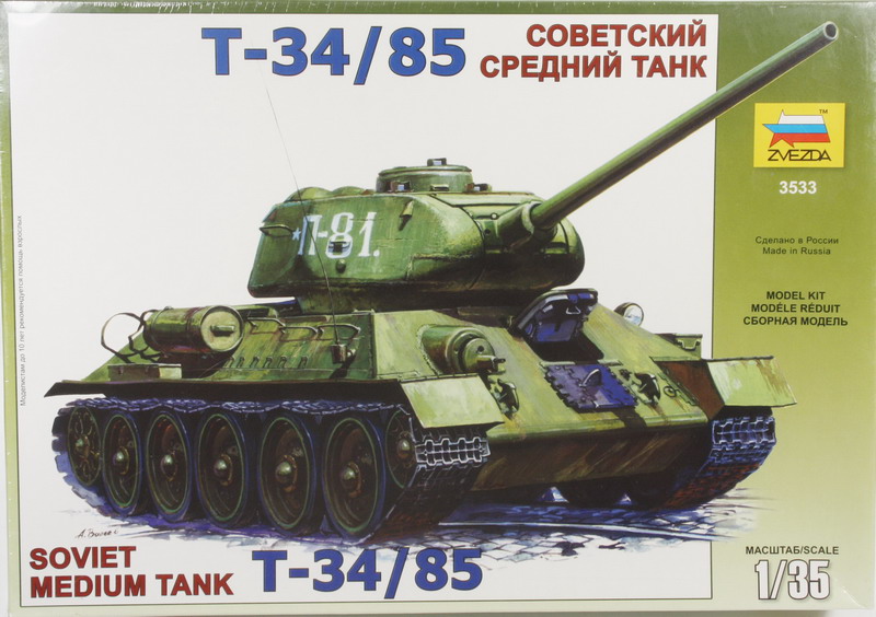 Modeling tank T-34/85, soviet médium tank, ref. 3533, 1/35, Zvezda