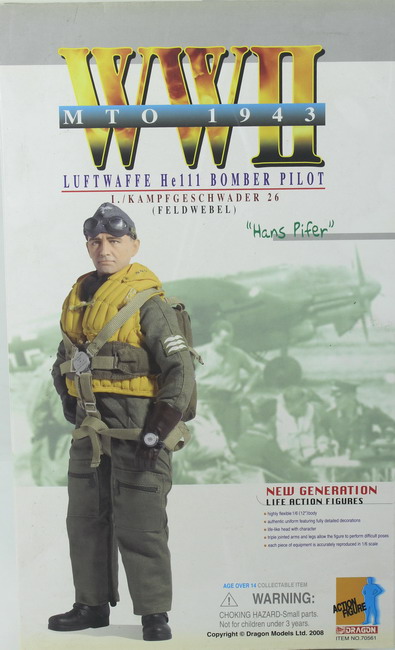 Action figure 1/6, Hans Pifer, MTO 1943, Luftwaffe Heinkel 111, Kampfgeschwader 26 ref. 70561