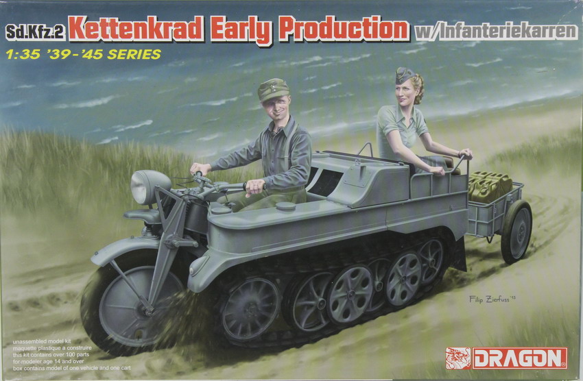 Modeling vehicle Sdkfz 2, Kettenkrad w/ infanteriekarren, 1/35, ref. 6341, Dragón
