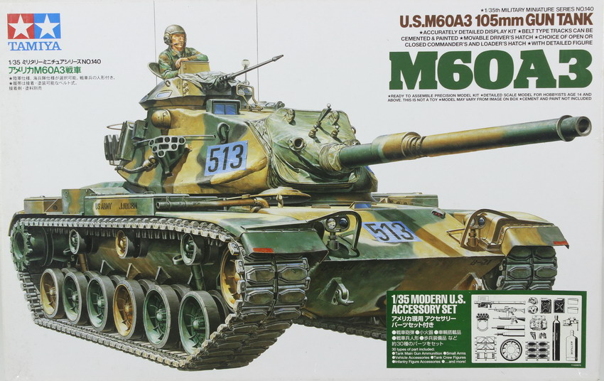 Modeling tank M 60 A3, 105 mm, 1/35, ref. 35140, Tamiya