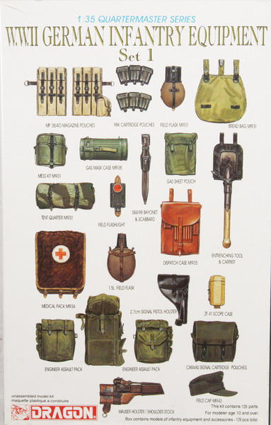 Modeling WWII german infantry equipment set. 1, ref. 3807, 1/35, Dragón