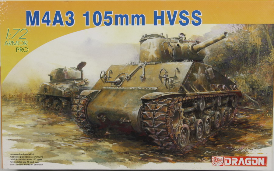 Modeling tank Sherman M4A3, 105 mm, HVSS, ref. 7313, 1/72, Dragon