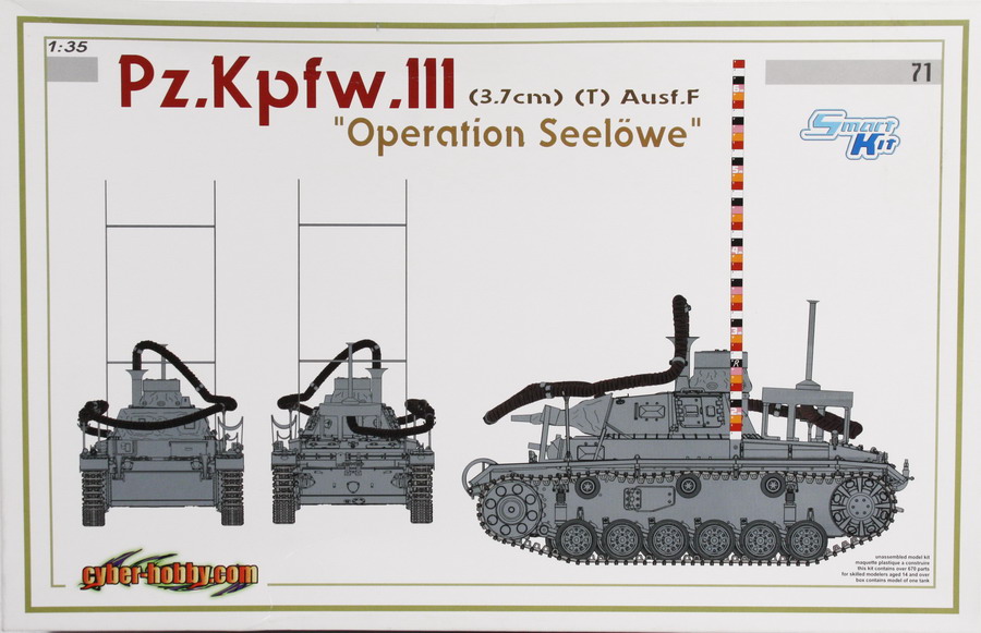 Modeling tank Panzer III, Pz. Kpfw. III, 3.7 cm T, Ausf. F, Operation Seelöwe, ref. 6717, 1/35, Dragón