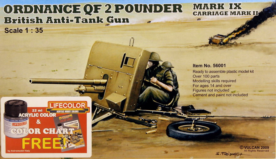 Modeling cannon Ordnance QF 2 pounder, Bristish anti-tank gun Mark. XI, ref. 56001, 1/35, Vulcan