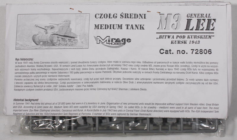 Modeling tank M3 General Lee, Kursk 1943, ref. 72806, 1/72, Mirage Hobby, no box & decals