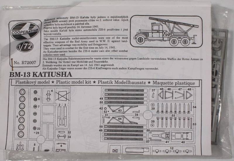 Modeling rocket launcher BM-13 Katiusha, ref.R72007, 1/72, Cooperativa, no box & decals