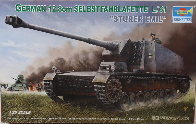 Modeling self propelled Sturer Emil, 12.8 cm Selbstfahrlafette L/61, ref. 00350, 1/35, Trumpeter