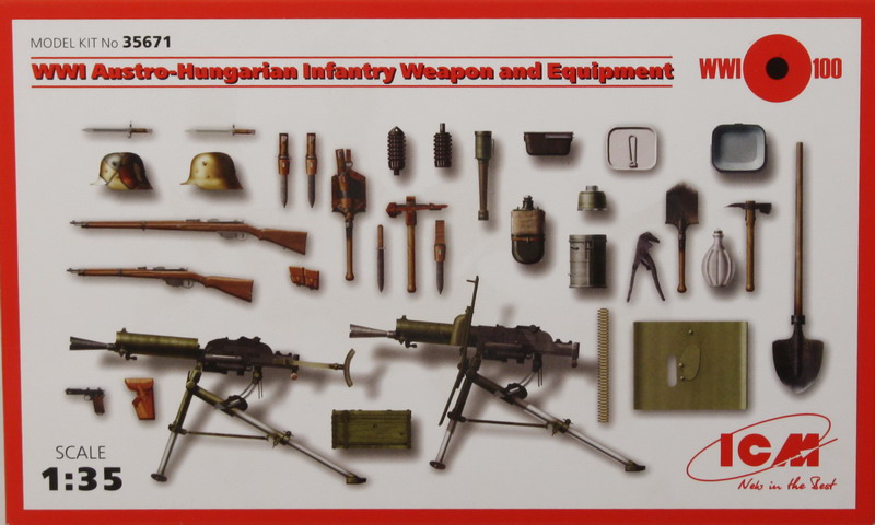 Modeling accesories Austro-Hungarian infantry weapon and equipment, World War I, ref. 35671, 1/35, ICM