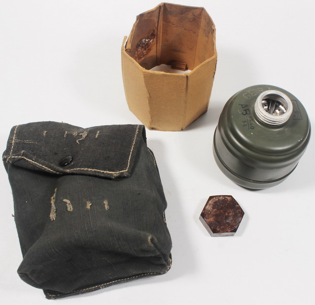 Bolsa de tela y filtro de repuesto para la máscara antigas alemana, original Segunda Guerra Mundial